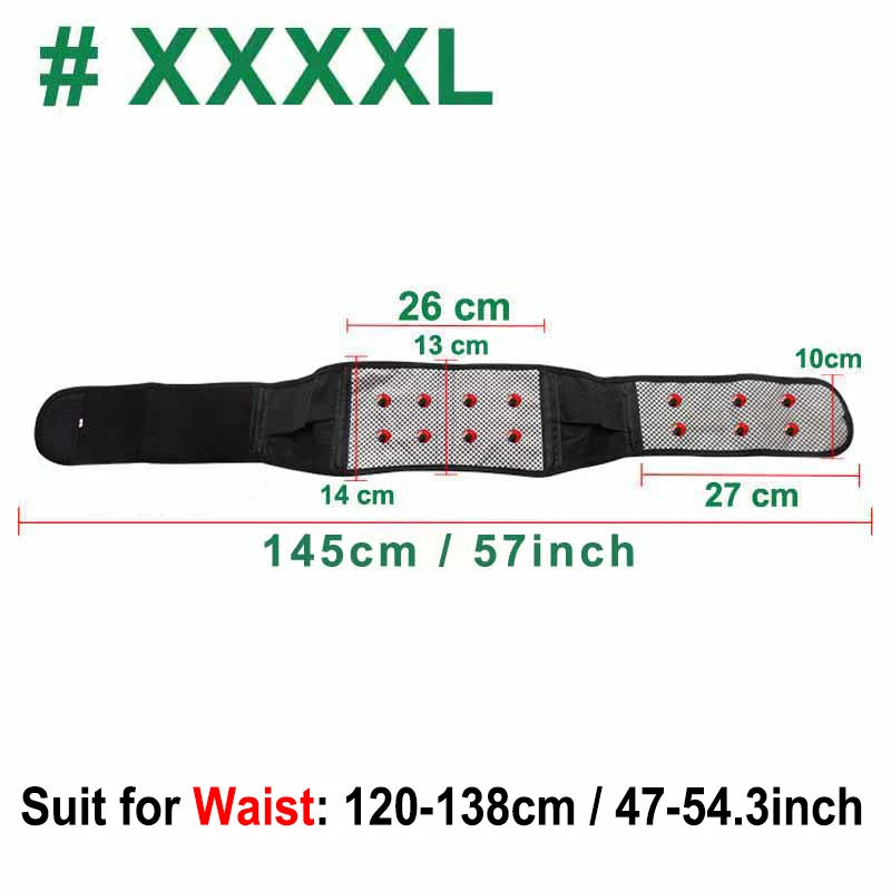 Tcare M - 4XL Adjustable Tourmaline Self Heating Magnetic Therapy Back Waist Support Belt Lumbar Brace Massage Band Health Care