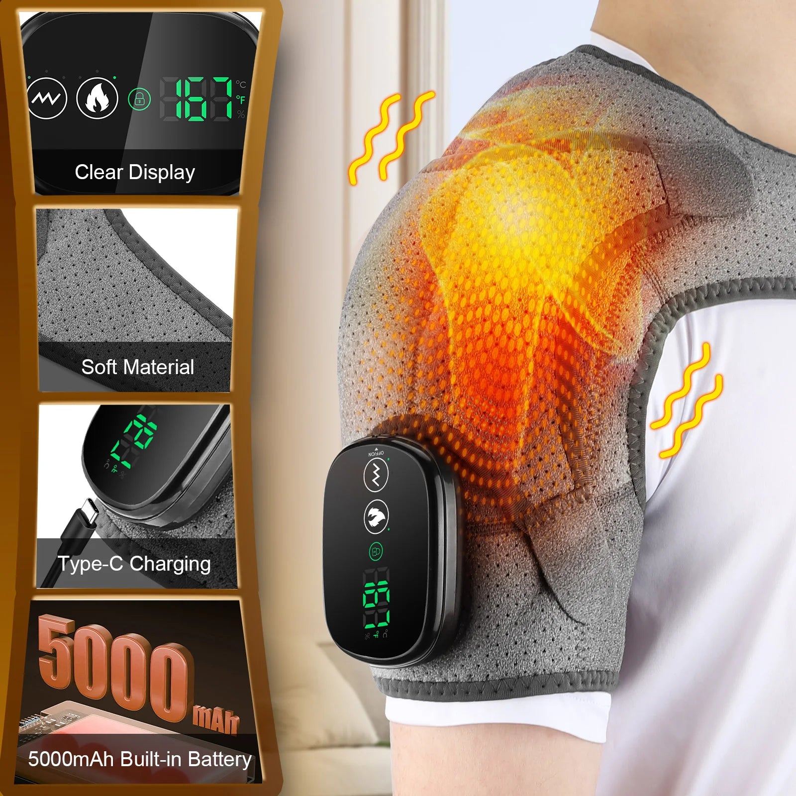 Electric Heating Heated Shoulder Brace Wrap Shoulder Massage Support Belt Strap with Adjustable of Heating Arm Muscle Relaxation