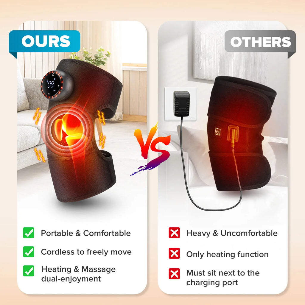 Electric Heated Knee Massager Vibration Protect Pad 3-in-1 Shoulder Arm Wrap 5 Temp Levels Extension Strap Keep Warm Relax