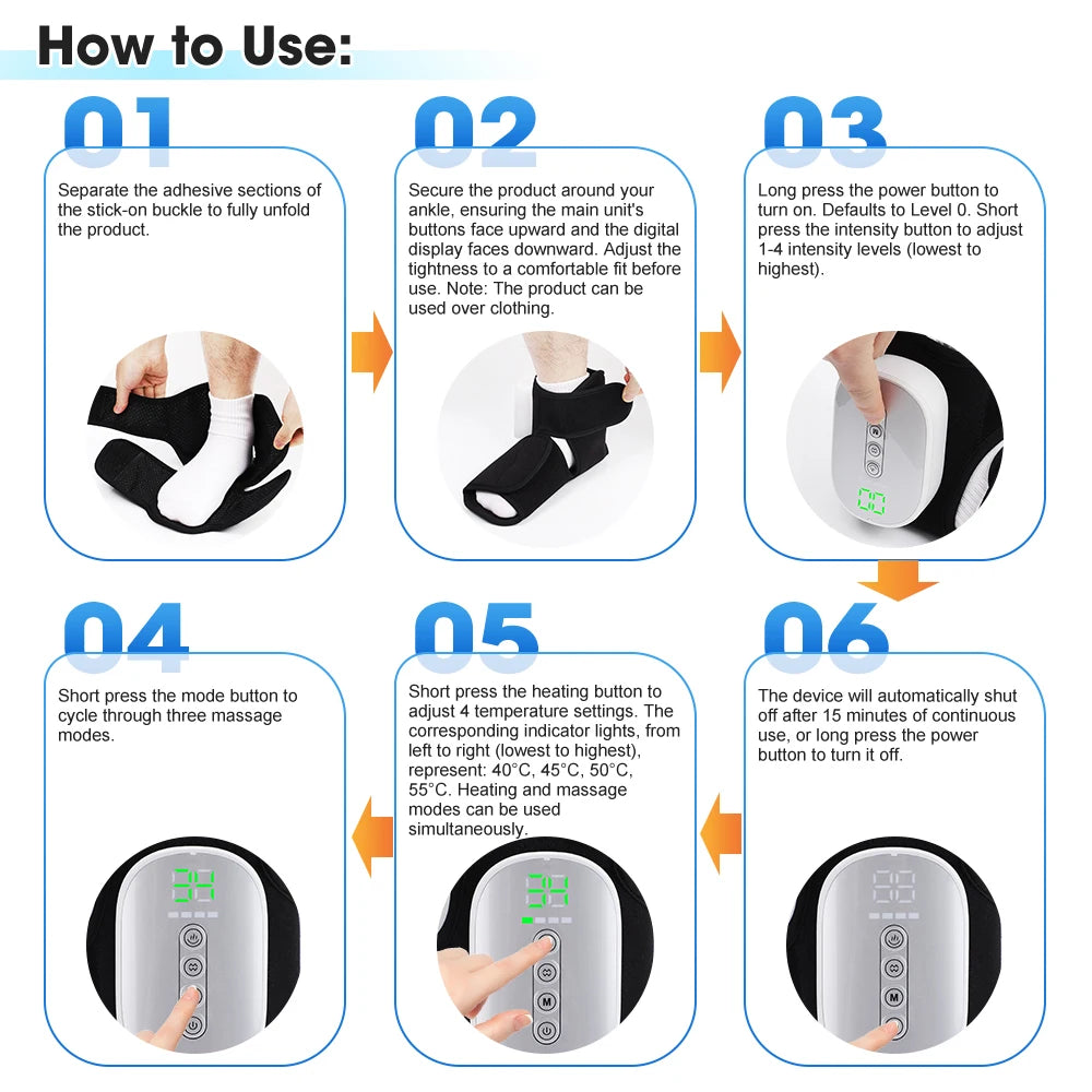 Portable Foot Massager with Heat, Cordless Ankle Massage for Plantar Fasciitis, Swelling, Compression Boot for Circulation
