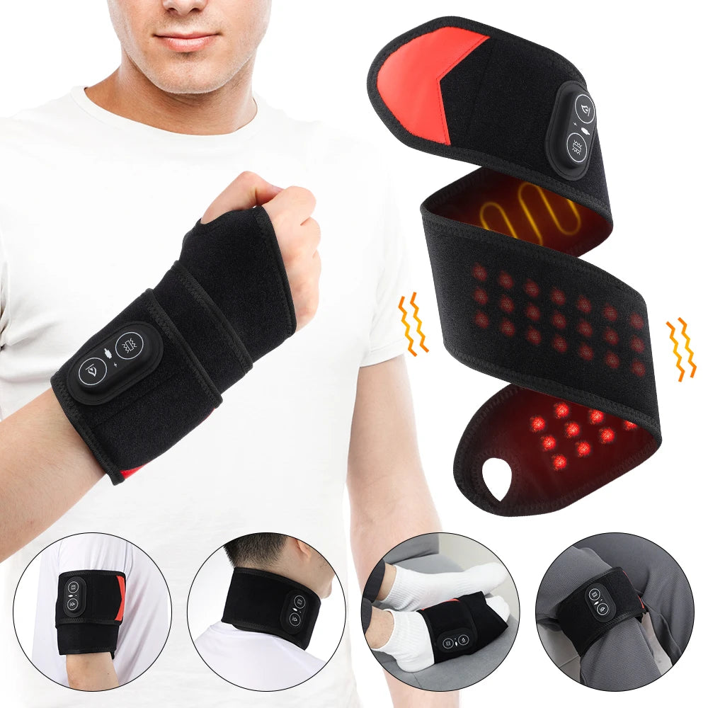 Red Light Therapy Wrist Belt 36 LED - 3-Temp Heat & Vibration Massage for Pain Relief - 660/850nm Support Brace Wrap Belt