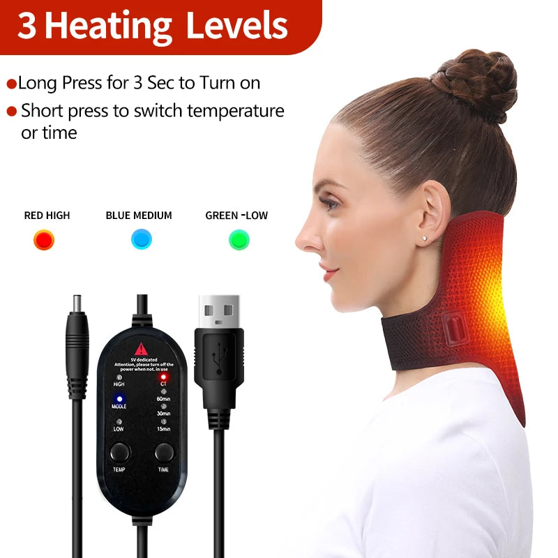 Electric Heating Neck Brace Cervical Vertebra Fatigue Therapy Reliever Neck Pain Relieve Strap Moxibustion Health Care Tool