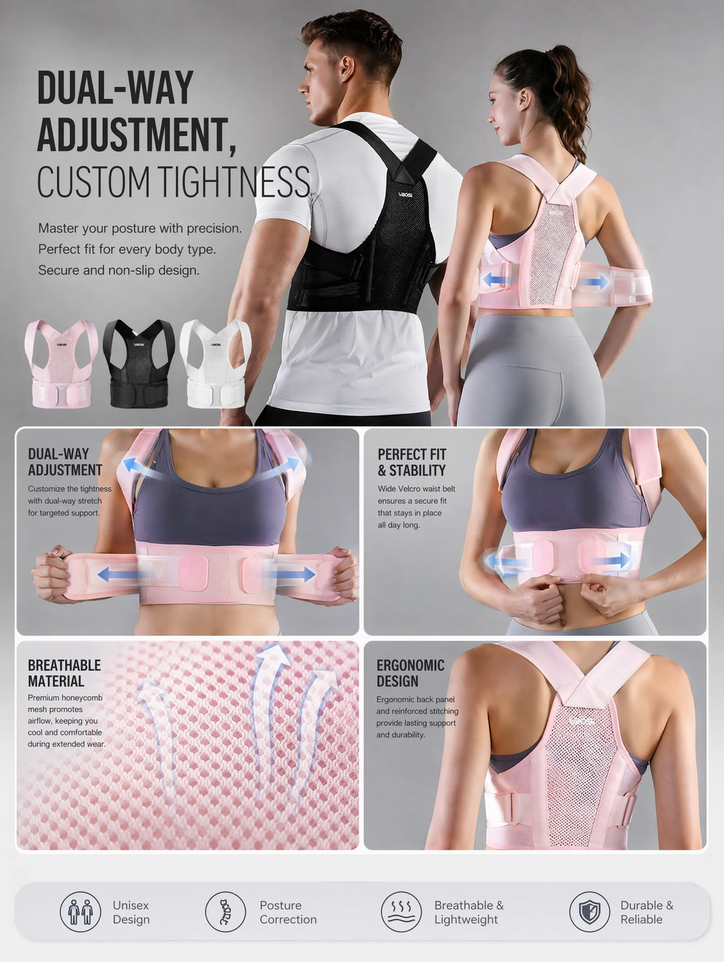 VBSOI Breathable Posture Corrector for Men Women Adjustable Back Support Belt for Slouching & Shoulder Pain Relief