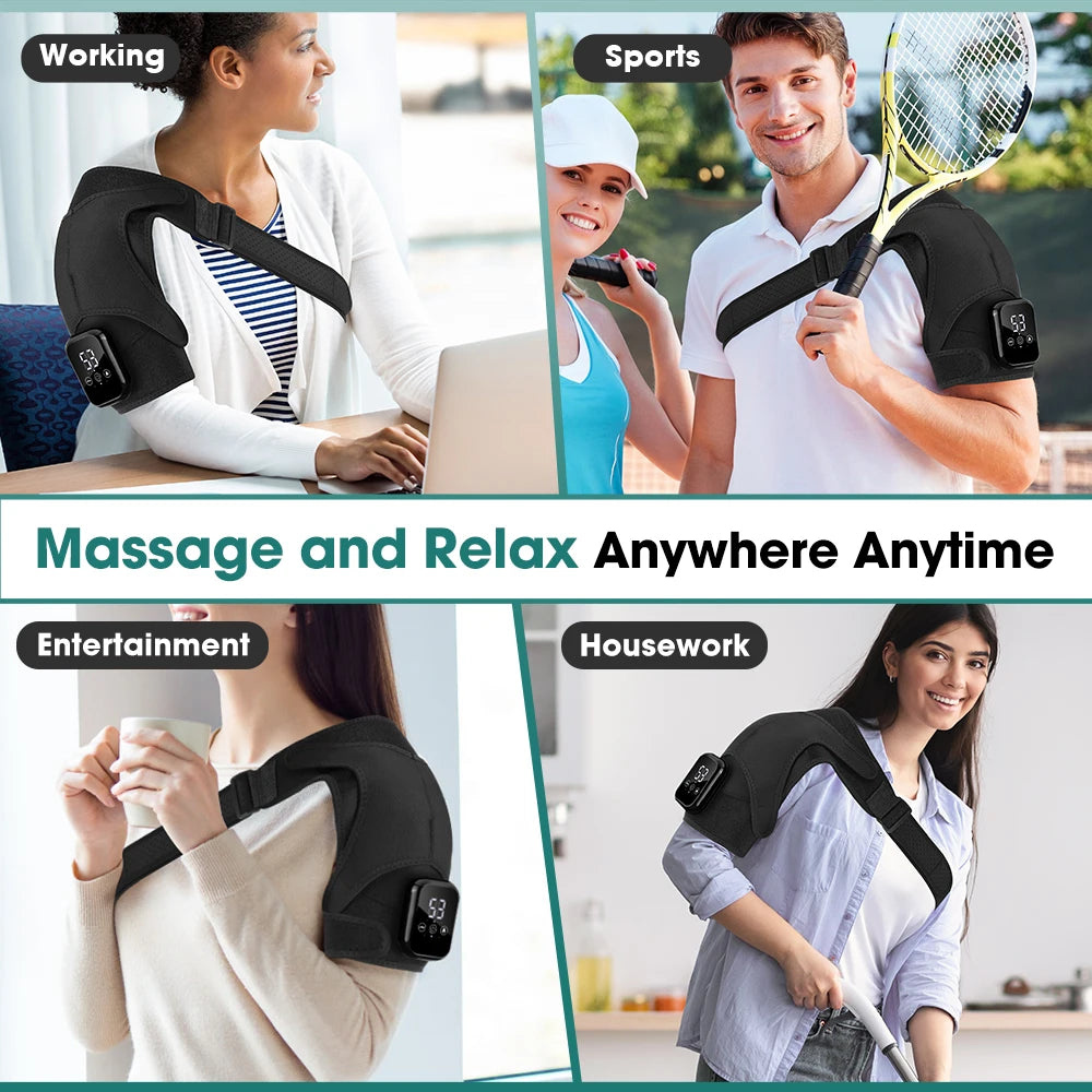Portable Shoulder Massage Belt 3 Levels Adjustable Heating Vibration Shoulder Support Brace Wrap Pad Massage Relaxation Cordless