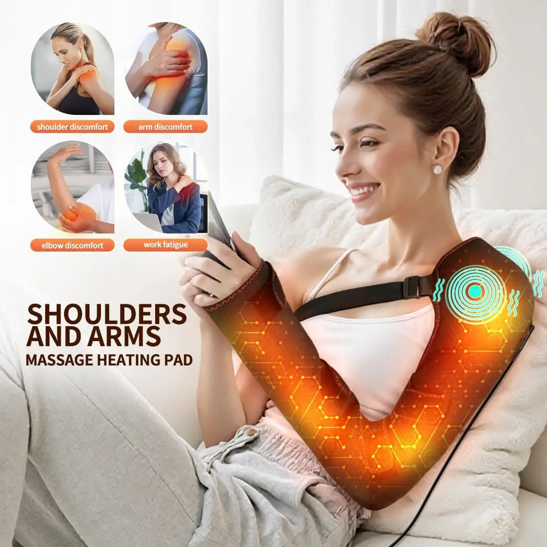 Shoulder Arm Massage Heating Brace Long Heated Elbow Heating Support 3 Vibration Heat Settings Shoulder Wrap for Frozen Shoulder