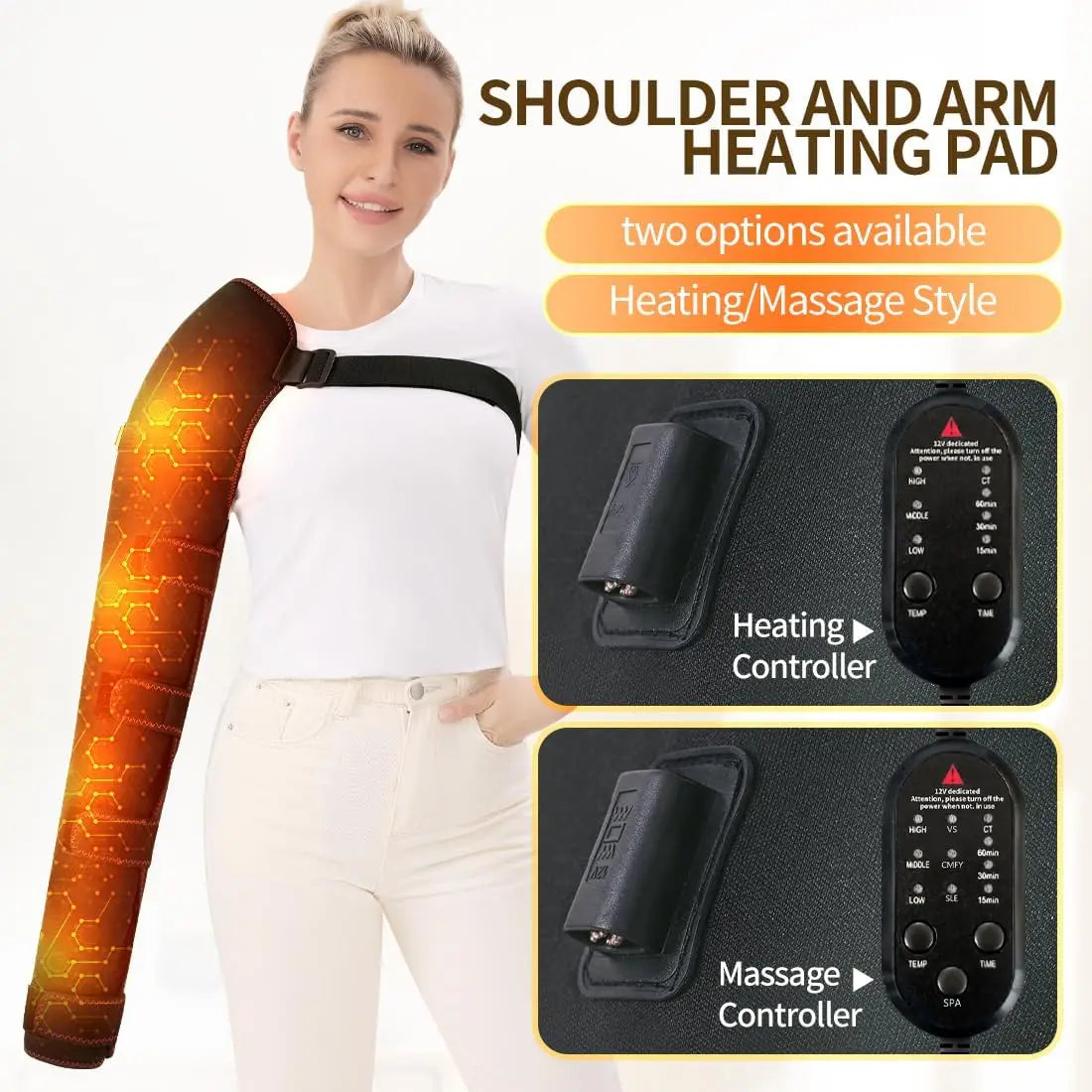 Shoulder Arm Massage Heating Brace Long Heated Elbow Heating Support 3 Vibration Heat Settings Shoulder Wrap for Frozen Shoulder