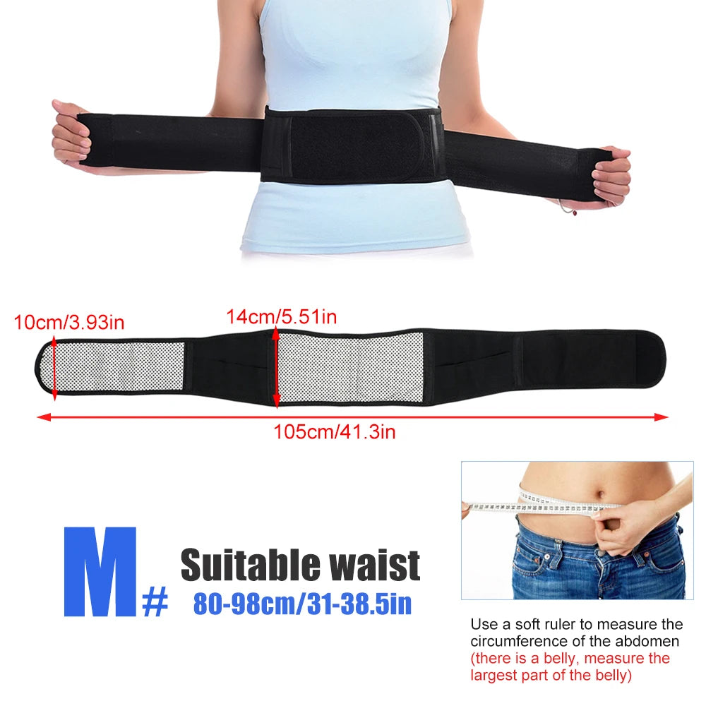 BYEPAIN Tourmaline Self-heating Magnetic Therapy Waist Support Belt Lumbar Back Waist Support Brace Double Banded Adjustable