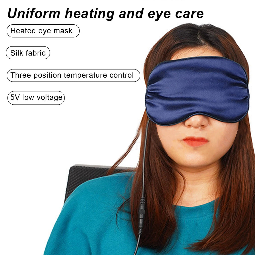 Eye Mask USB Heated Eye Mask Stress Relief Sleep Heating Eye Mask Double Sided Silk Multi Timer Shut Off 3 Speeds Adjustment