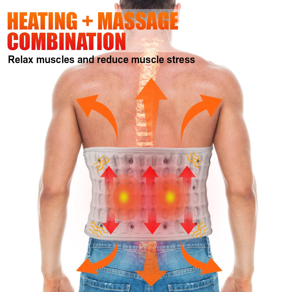 Inflatable Decompression Belt with Rechargeable Battery Inflatable Lumbar Traction Device Heating Waist Massage Back Pain Relief