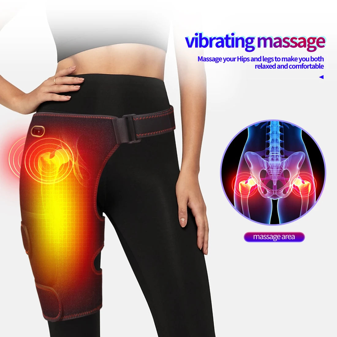 Full-Wrap Hip Support Brace with Massager Sciatica Pain Relief Buttock Physical Therapy Recovery Focused Hip Heating USB-Powered