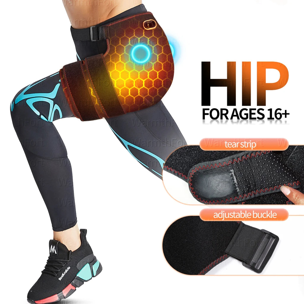 Full-Wrap Hip Support Brace with Massager Sciatica Pain Relief Buttock Physical Therapy Recovery Focused Hip Heating USB-Powered