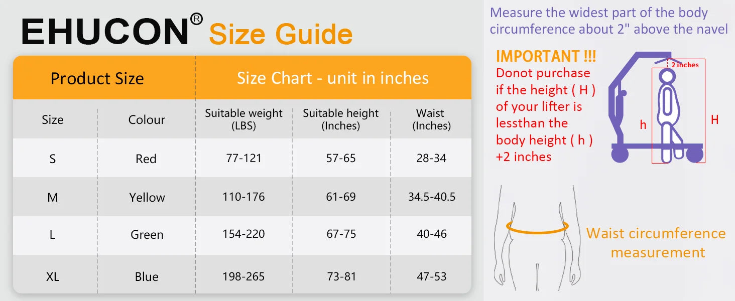 Ehucon Patient Lift Walking Sling, Pelvic Padded 500lbs Safety Loading Weight,Medical Hoist Standing Aids for Ambulating