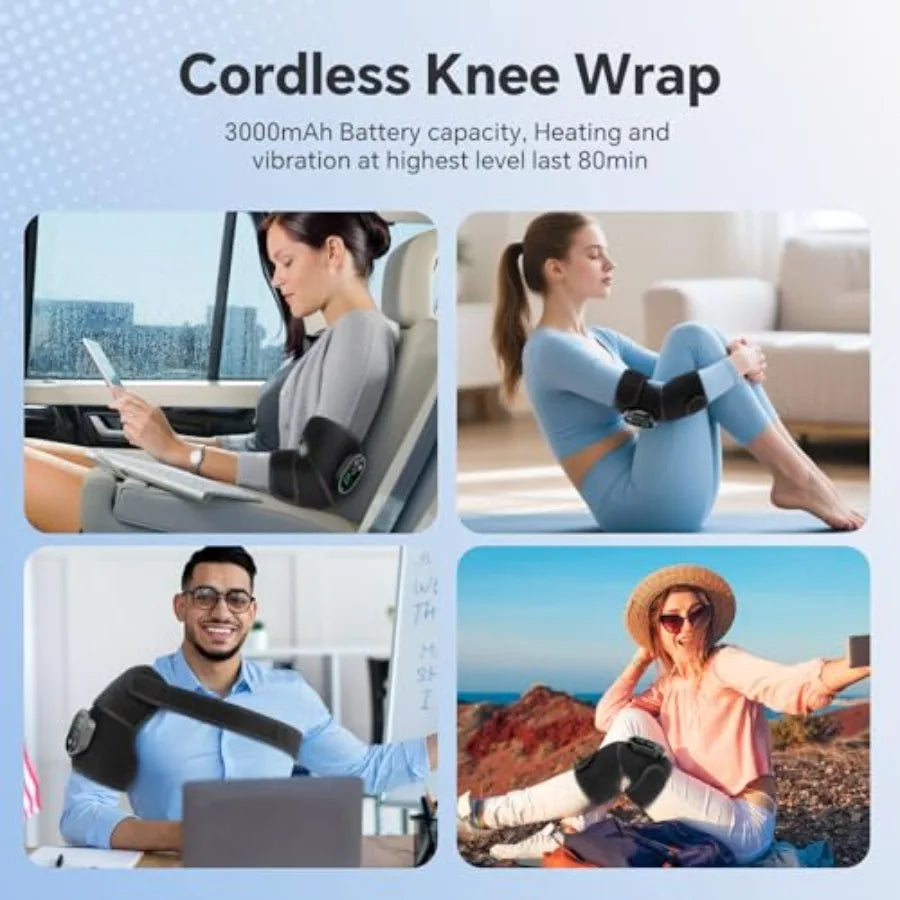 Heating Pad for Knee Pain Relief - Cordless Heated Knee Brace with Massager Heating Knee Warmers Wrap and Arthritic Knees Ideal