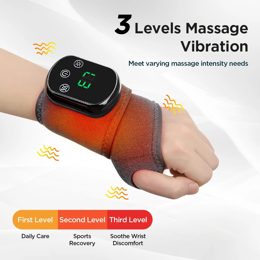 Electric Wrist Massage Heating Pad 3 Heating Levels 3 Vibrations Hand Wrist Massager Heated Wrist Brace Hot Compress Wristband