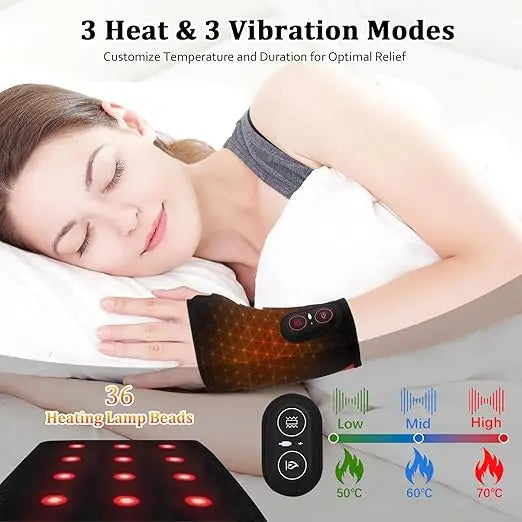 Cordless Wrist Heating Pad Vibration Massage Heated Wrist Brace Left Right Hand  Women Men 3 Heat Vibration Levels Rechargeable