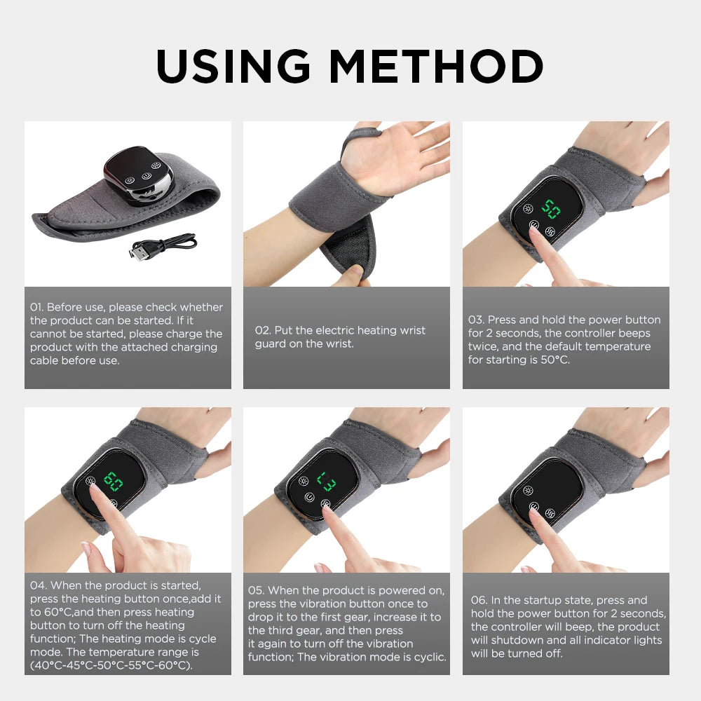 New Heating Wrist Guard Electric Hot Compress Vibration Massage Hand Wrist & Foot Ankle Guard Band Carpal Wrap Support Brace