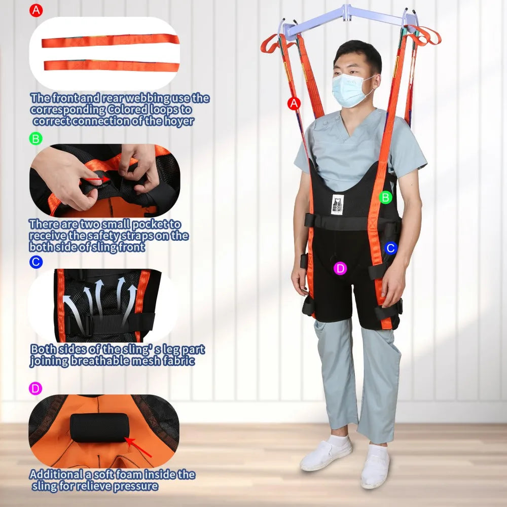 Ehucon Professional Walking Assist Lift Sling Hoist Ambulating Training Washable Stand Support Sling SWL 500lbs