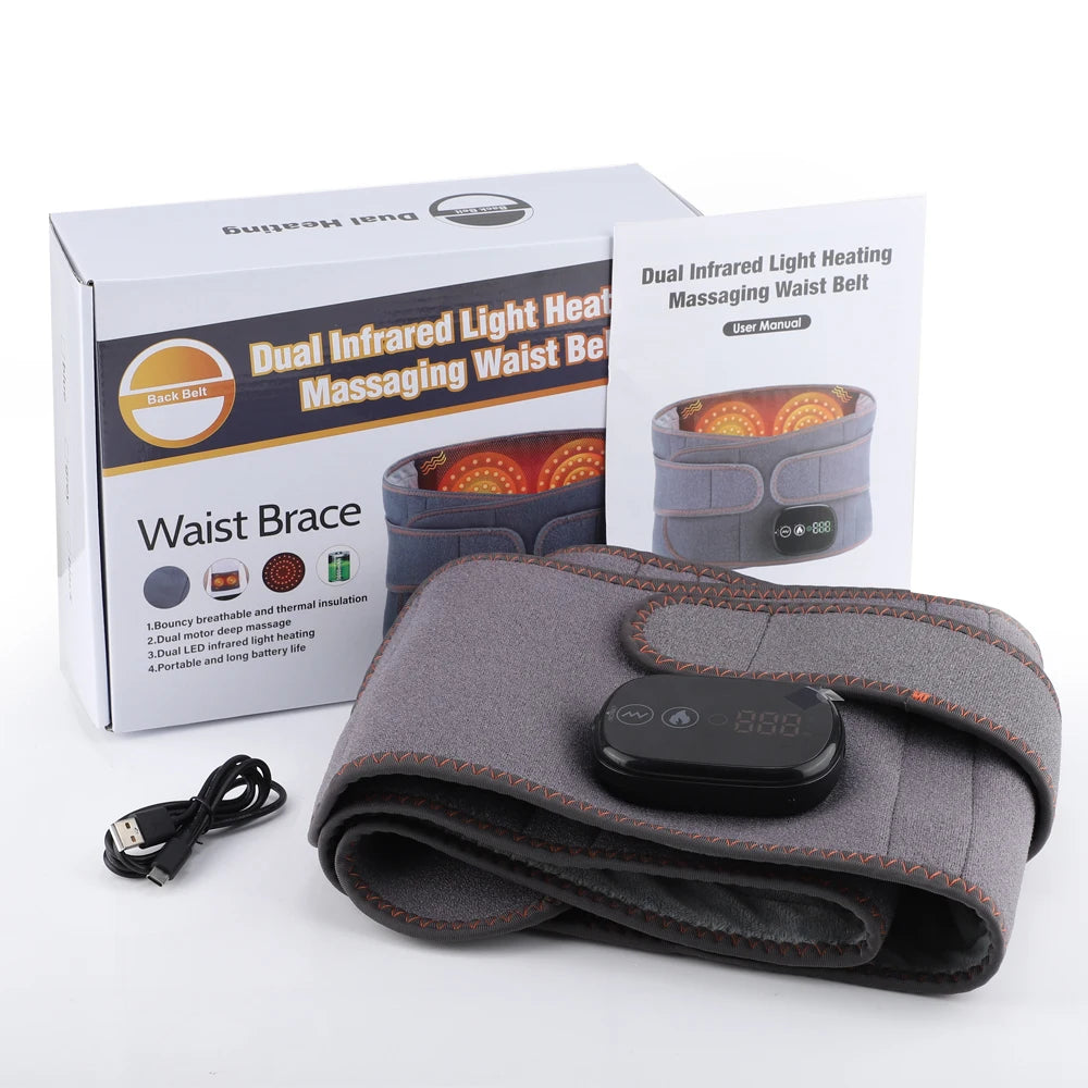 Heating Vibration Massager Belt, Red Light Hot Compress Waist Support Brace Waist Back Massage Lumbar Support Belt Health Care