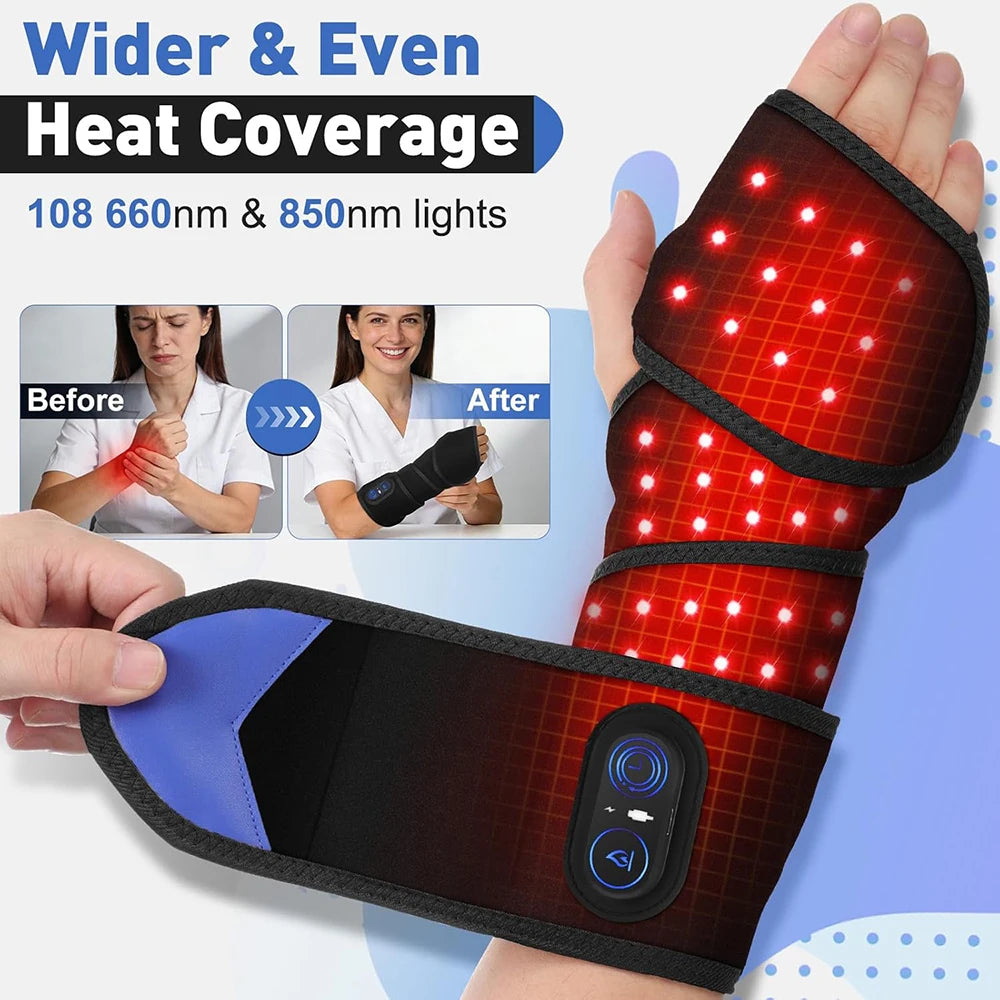 Cordless Heating Pad Red Light Therapy Wrist Belt - 3-Temp Heat  for Pain Relief - 660/850nm Adjustable Support Brace Wrap Belt