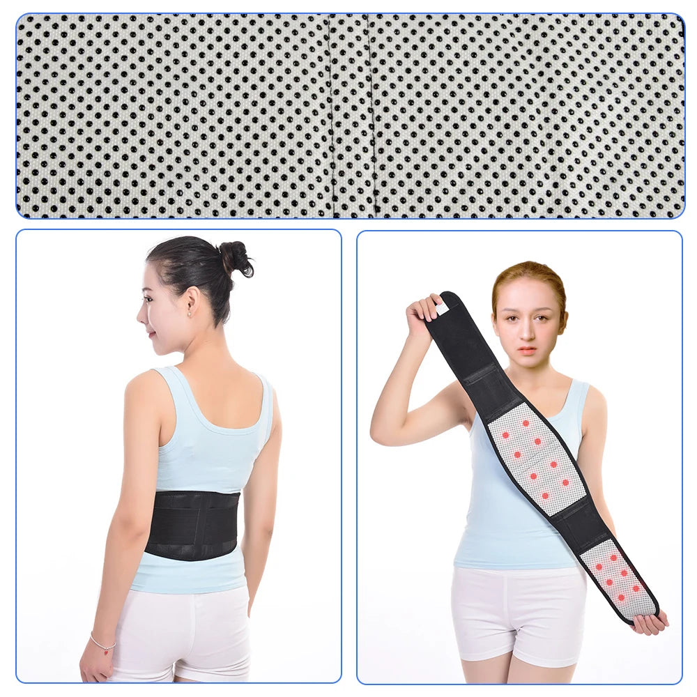 BYEPAIN Tourmaline Self-heating Magnetic Therapy Waist Support Belt Lumbar Back Waist Support Brace Double Banded Adjustable