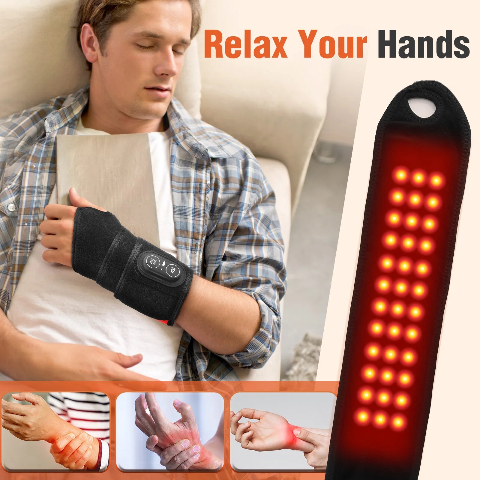 Wireless Vibration Heating Wrap 36pcs LED Beads 660&850nm Red Light Versatile Body Heating Pad for Knee Elbow Wrist Ankle