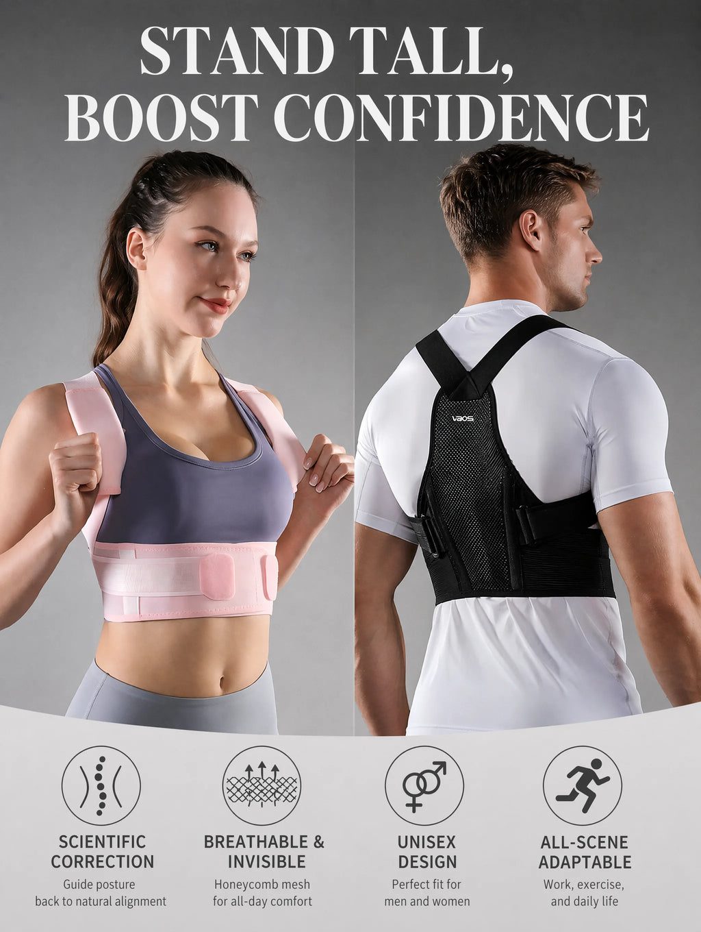 VBSOI Breathable Posture Corrector for Men Women Adjustable Back Support Belt for Slouching & Shoulder Pain Relief