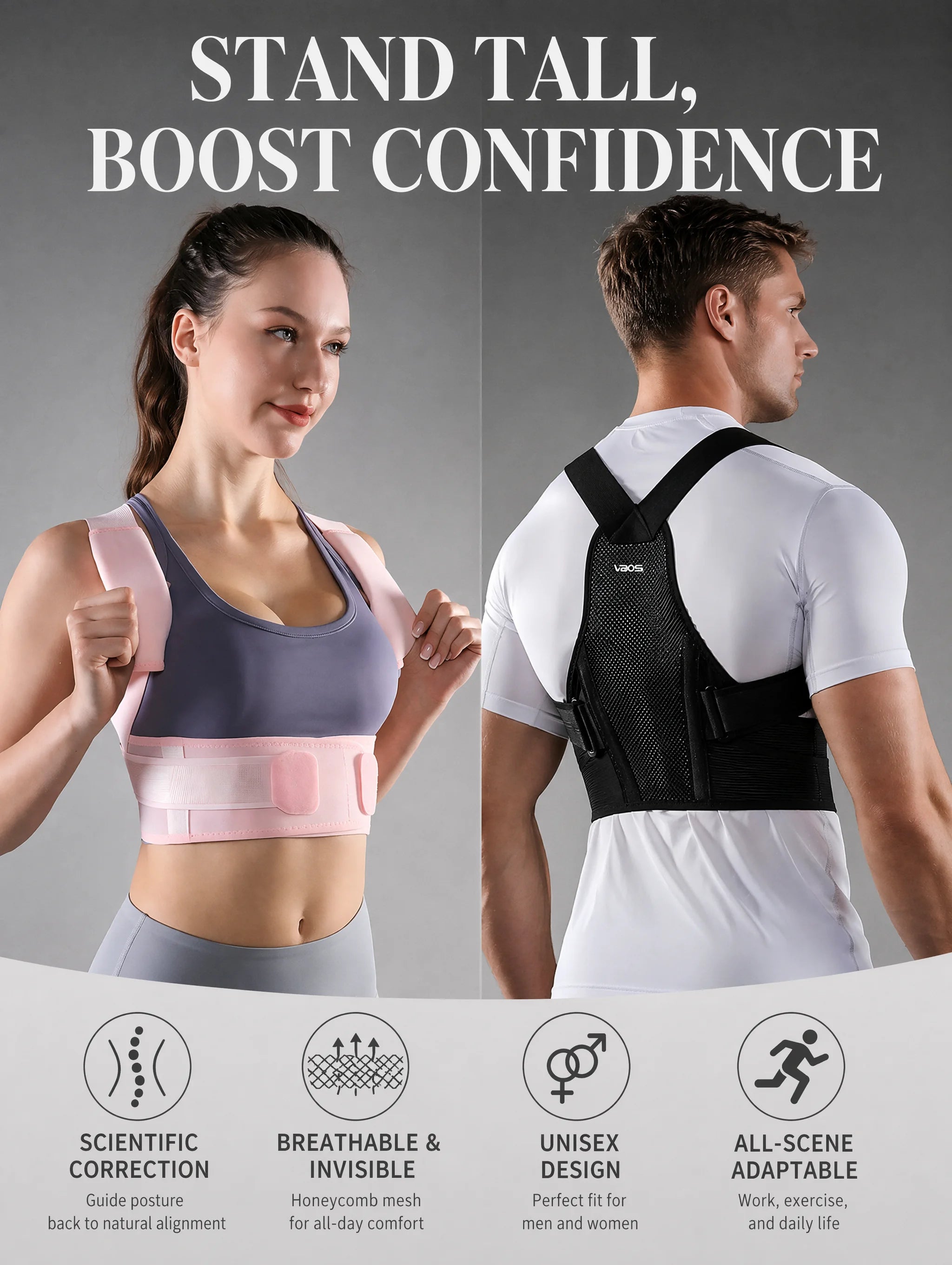 VBSOI Breathable Posture Corrector for Men Women Adjustable Back Support Belt for Slouching & Shoulder Pain Relief