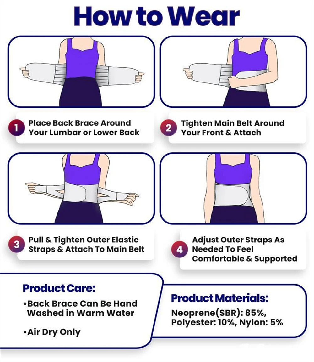 Lower Back Brace with 6 Stays Anti-skid Orthopedic Lumbar Support Breathable Waist Support Belt for Men Women Gym Pain Relief