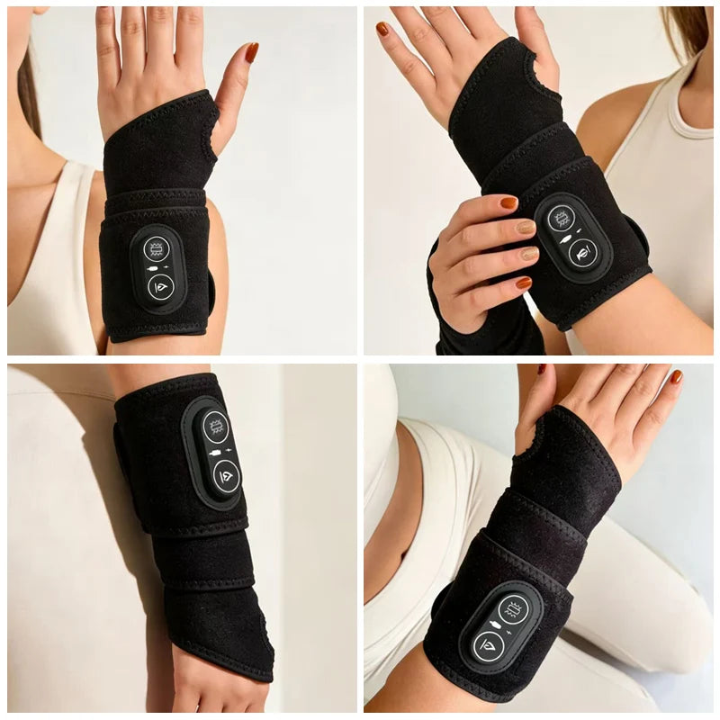 Cordless Wrist Heating Pad Vibration Massage Heated Wrist Brace Left Right Hand  Women Men 3 Heat Vibration Levels Rechargeable