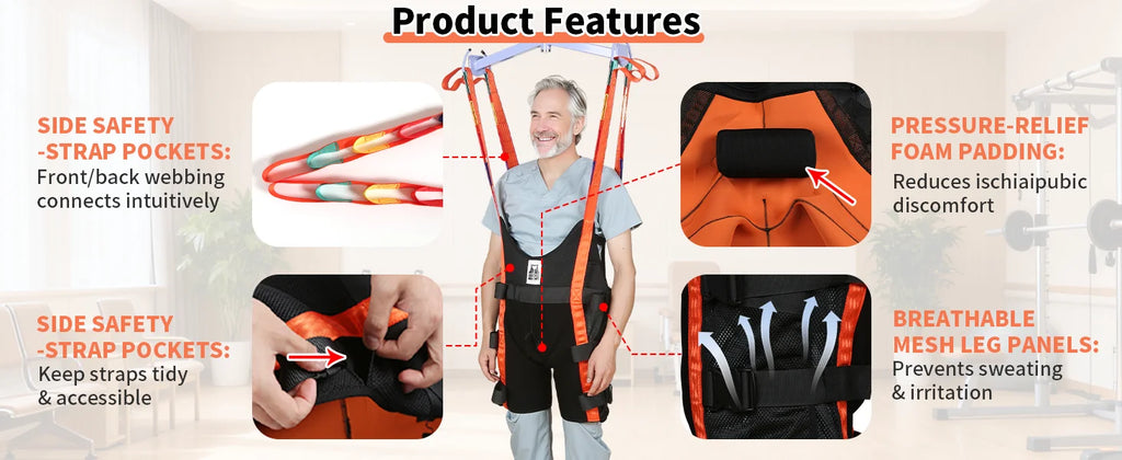 Ehucon Professional Walking Assist Lift Sling Hoist Ambulating Training Washable Stand Support Sling SWL 500lbs