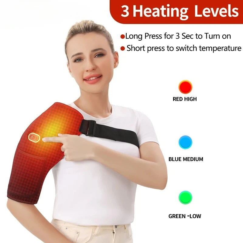 Shoulder Heating Brace for Pain Relief Heated Shoulder Wrap 3 Temperature Settings Ideal for Rotator Cuff Home Office-Jet Black