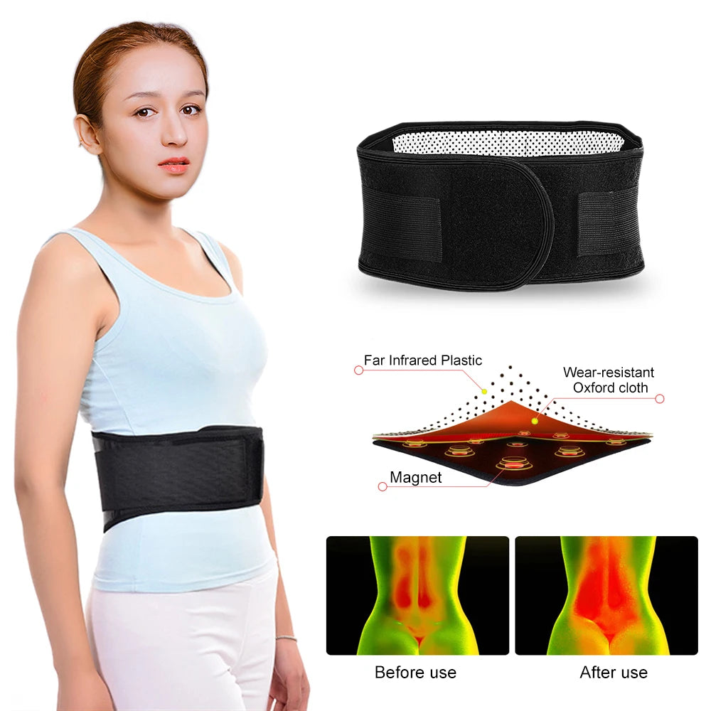 BYEPAIN Tourmaline Self-heating Magnetic Therapy Waist Support Belt Lumbar Back Waist Support Brace Double Banded Adjustable