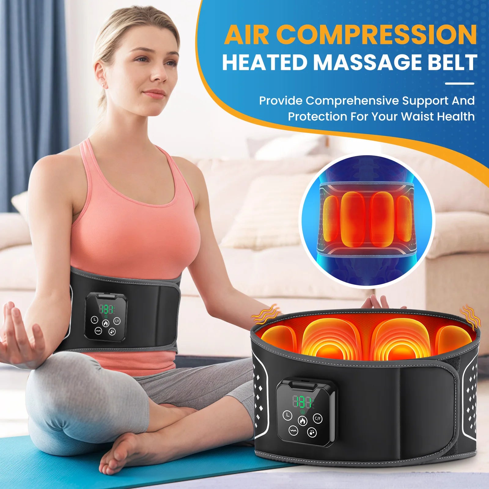 Heat Lumbar Brace Support Massager Waist Massager Back Belt Heath Care Comfortable Material for Office Workers Home Use