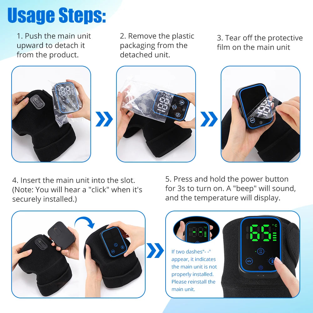 3 in 1 Cordless Thermal Knee Pad Knee Shoulder Massager Vibration Leg Arm Joint Brace Muscle Relax Joint Brace Muscle Relaxation