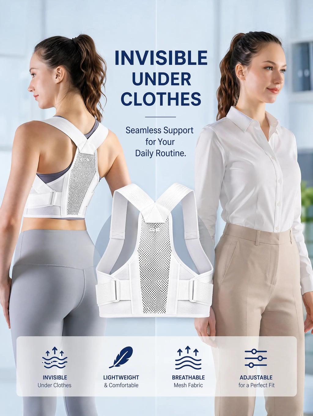 VBSOI Breathable Posture Corrector for Men Women Adjustable Back Support Belt for Slouching & Shoulder Pain Relief