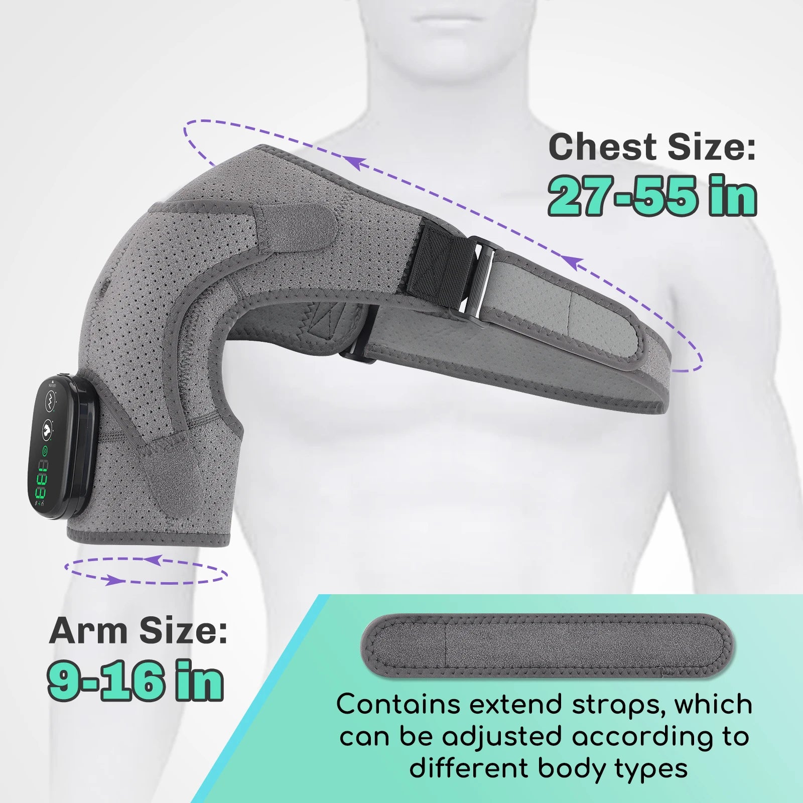 Adjustable Heating Vibration Shoulder Brace Support, Electric Heating Pad for Shoulder, Left and Right Shoulder Massager Warming