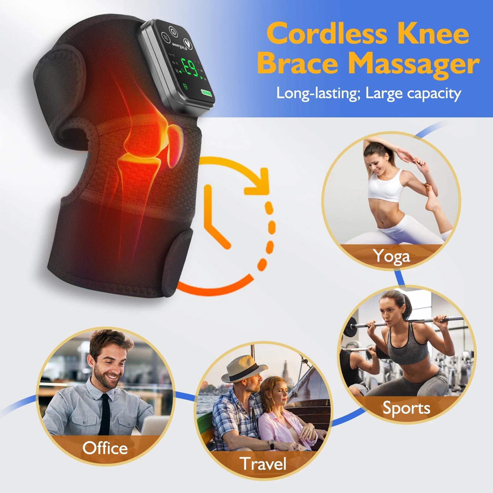 Electric Heating Knee Massager 2 in 1 Knee Elbow Knee Leg Thermal Vibration Massage Knee Blood Circulation Warmer Rechargeable
