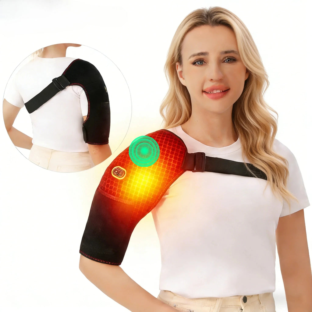 Shoulder Heating Brace for Pain Relief Heated Shoulder Wrap 3 Temperature Settings Ideal for Rotator Cuff Home Office-Jet Black
