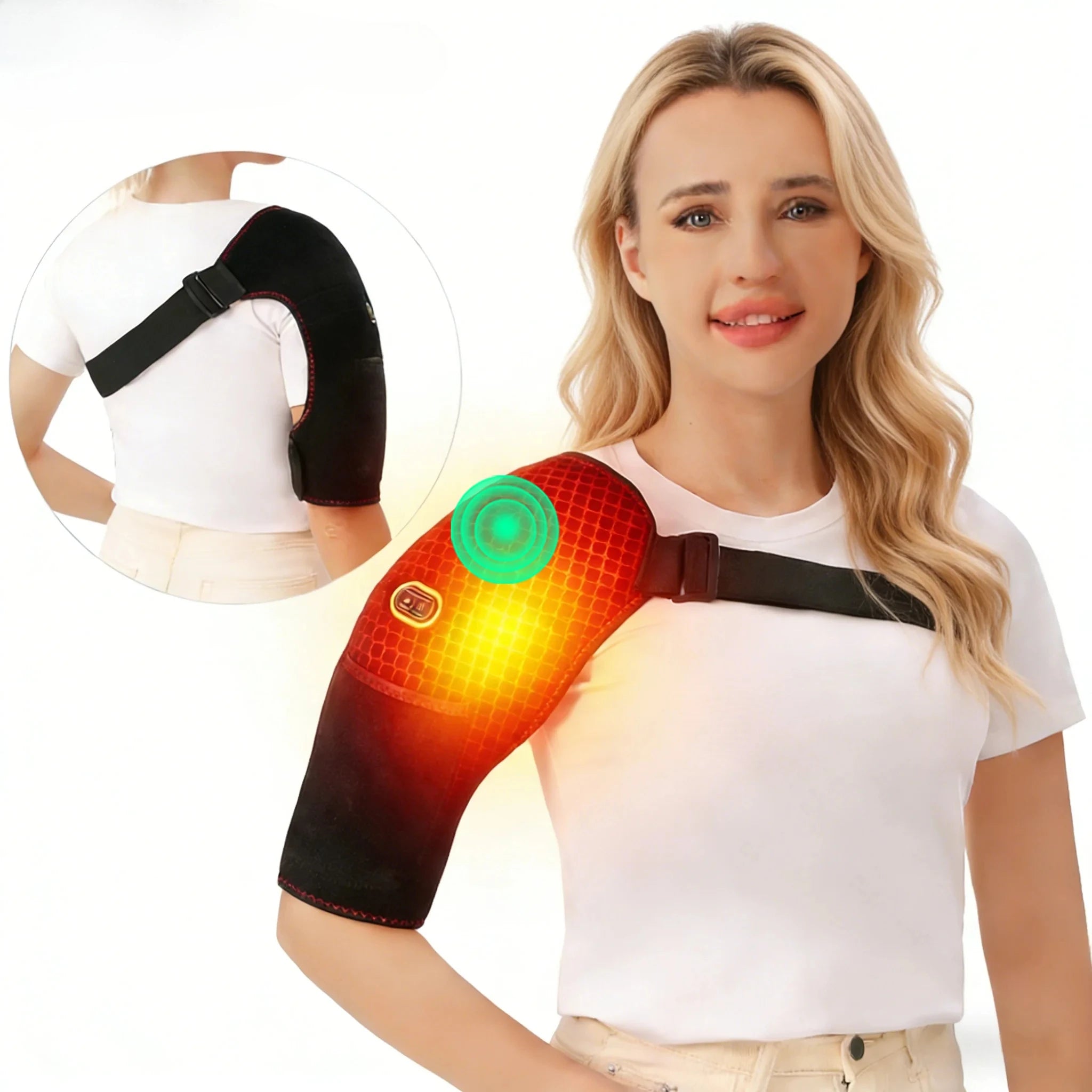Shoulder Heating Brace for Pain Relief Heated Shoulder Wrap 3 Temperature Settings Ideal for Rotator Cuff Home Office-Jet Black