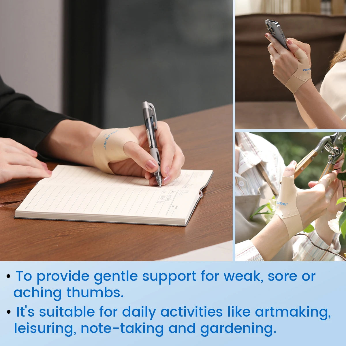 VELPEAU Elastic Thumb Support Brace for Arthritis, Tendonitis, Splint Liner, Thumb Compression Sleeve Fits Left and Right Hands