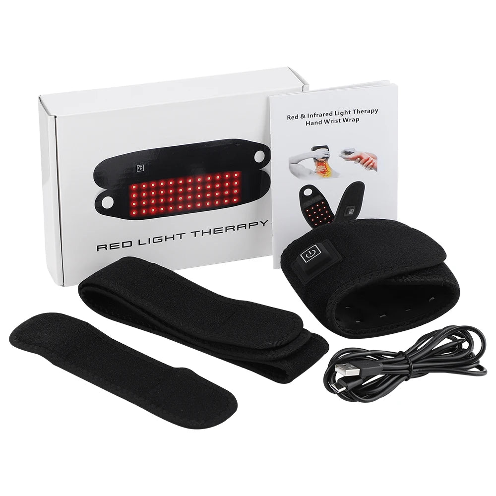 Red Light Therapy Strap 48 660nm & 850nm Wristband Brace LED Infrared Heating Pad Hand Carpal Tunnel Wrist Muscle Relieve Belt