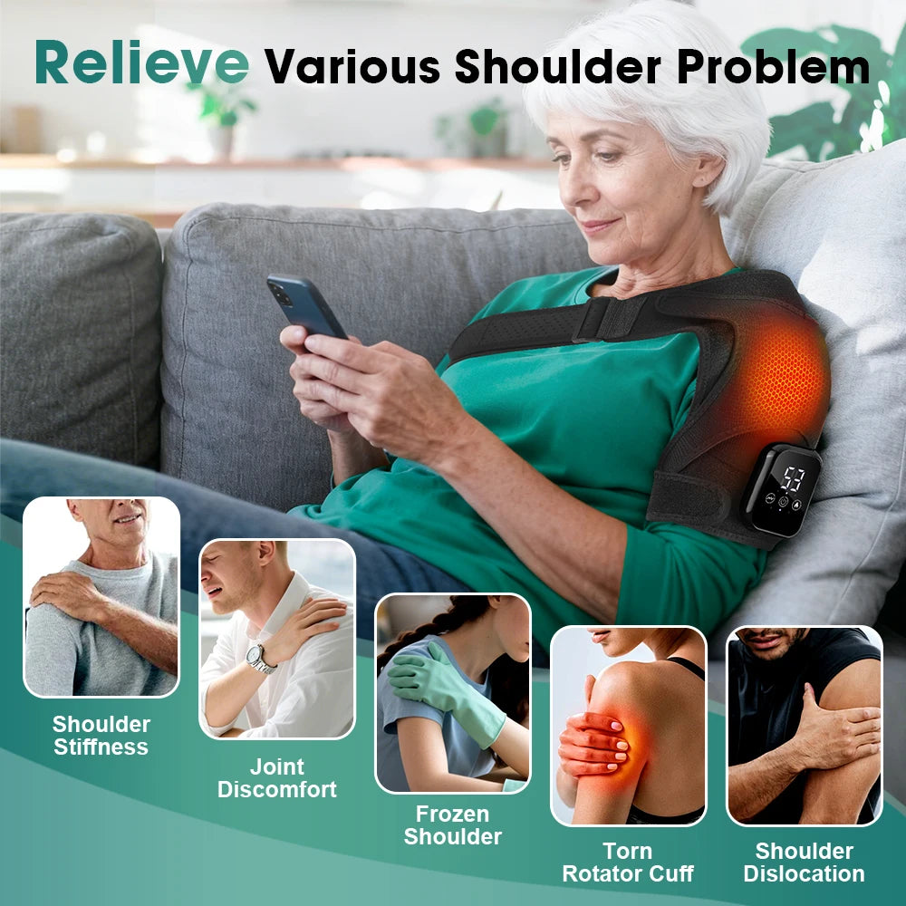 Electric Heating Shoulder Massage Heated Shoulder Brace Vibration Shoulder Massage Support Belt Strap for Arm Muscle Relaxation
