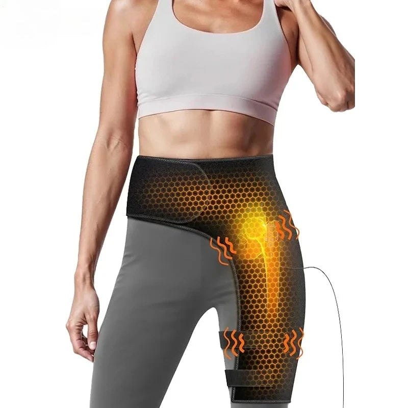 Full-Wrap Hip Support Brace with Massager Sciatica Pain Relief Buttock Physical Therapy Recovery Focused Hip Heating USB-Powered