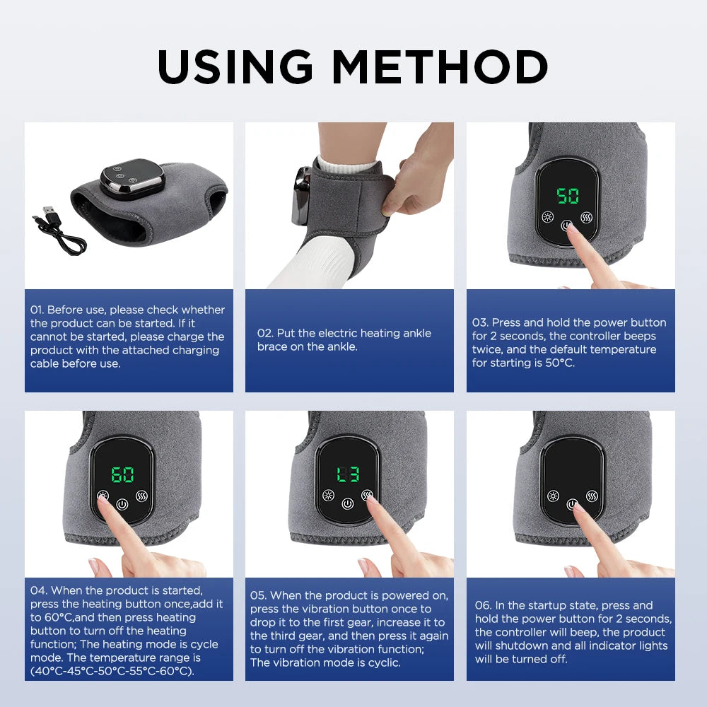 Electric Foot Ankle Massager with Heat Vibration Ankle Heating Pad for Achilles Tendonitis Plantar Fasciitis Hand Wrist Massager