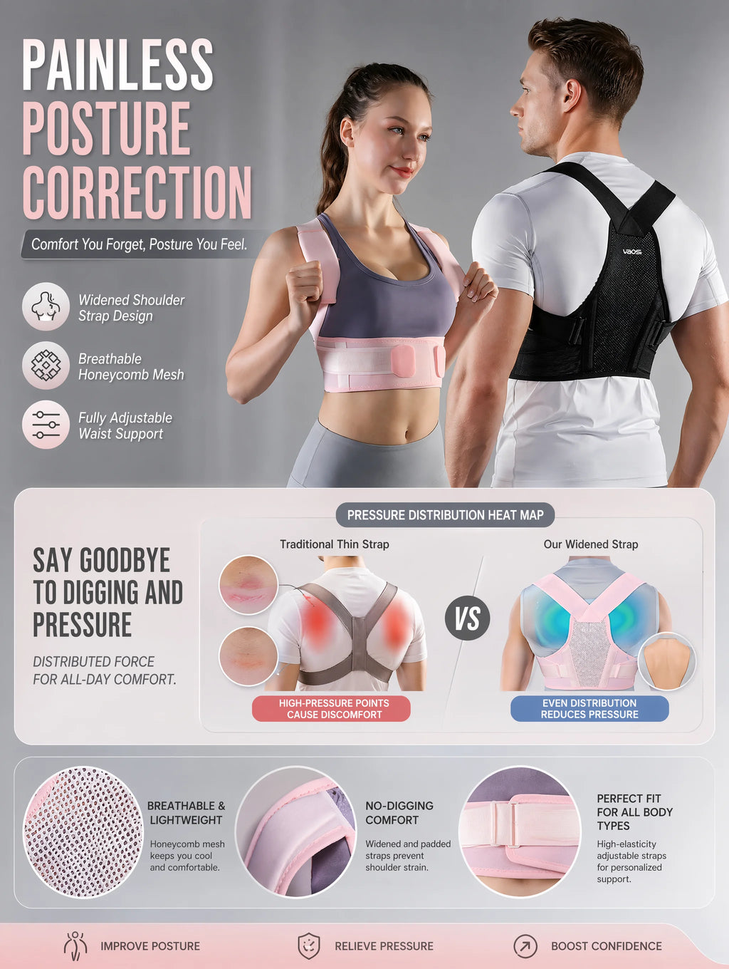 VBSOI Breathable Posture Corrector for Men Women Adjustable Back Support Belt for Slouching & Shoulder Pain Relief