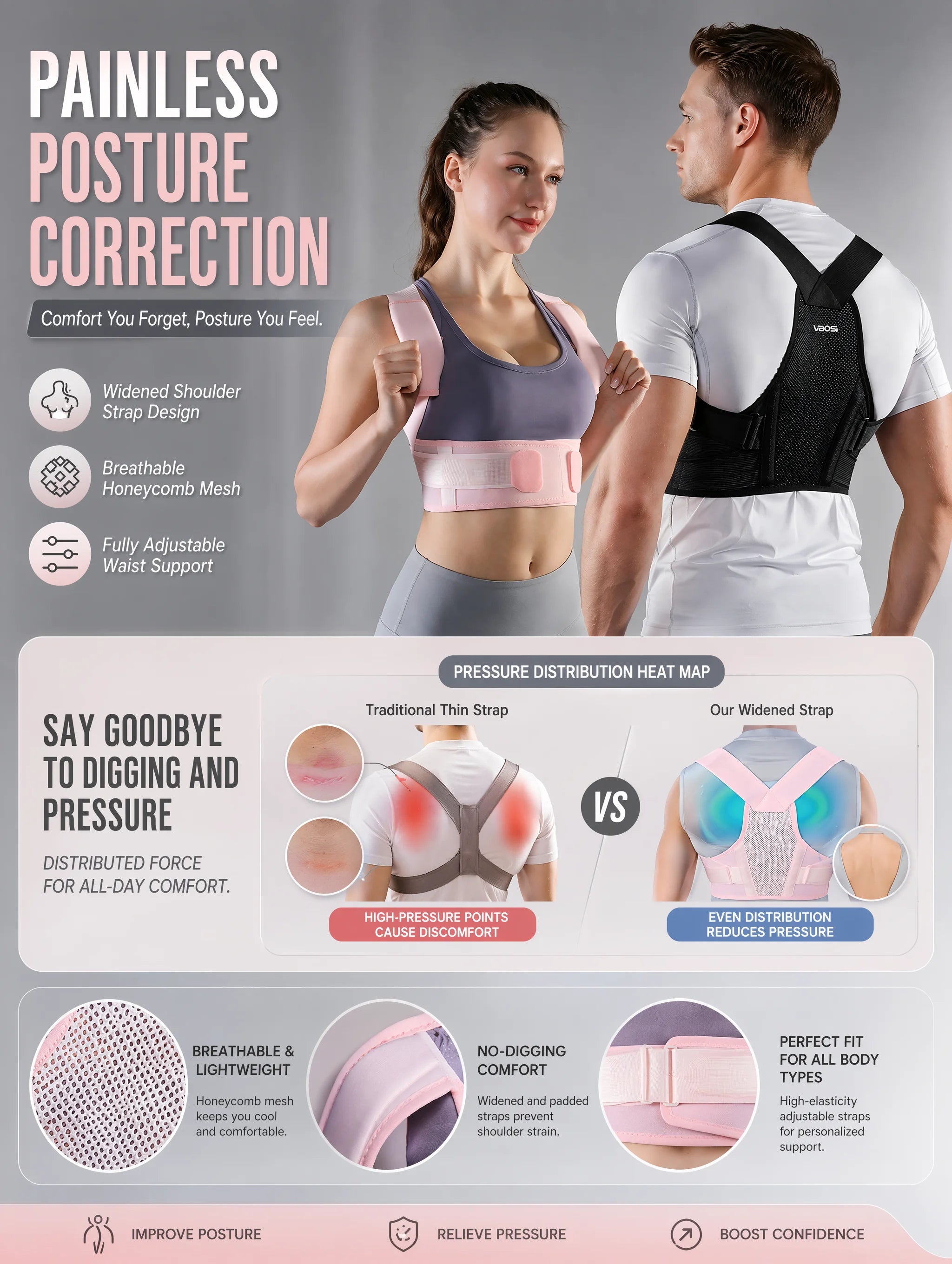 VBSOI Breathable Posture Corrector for Men Women Adjustable Back Support Belt for Slouching & Shoulder Pain Relief
