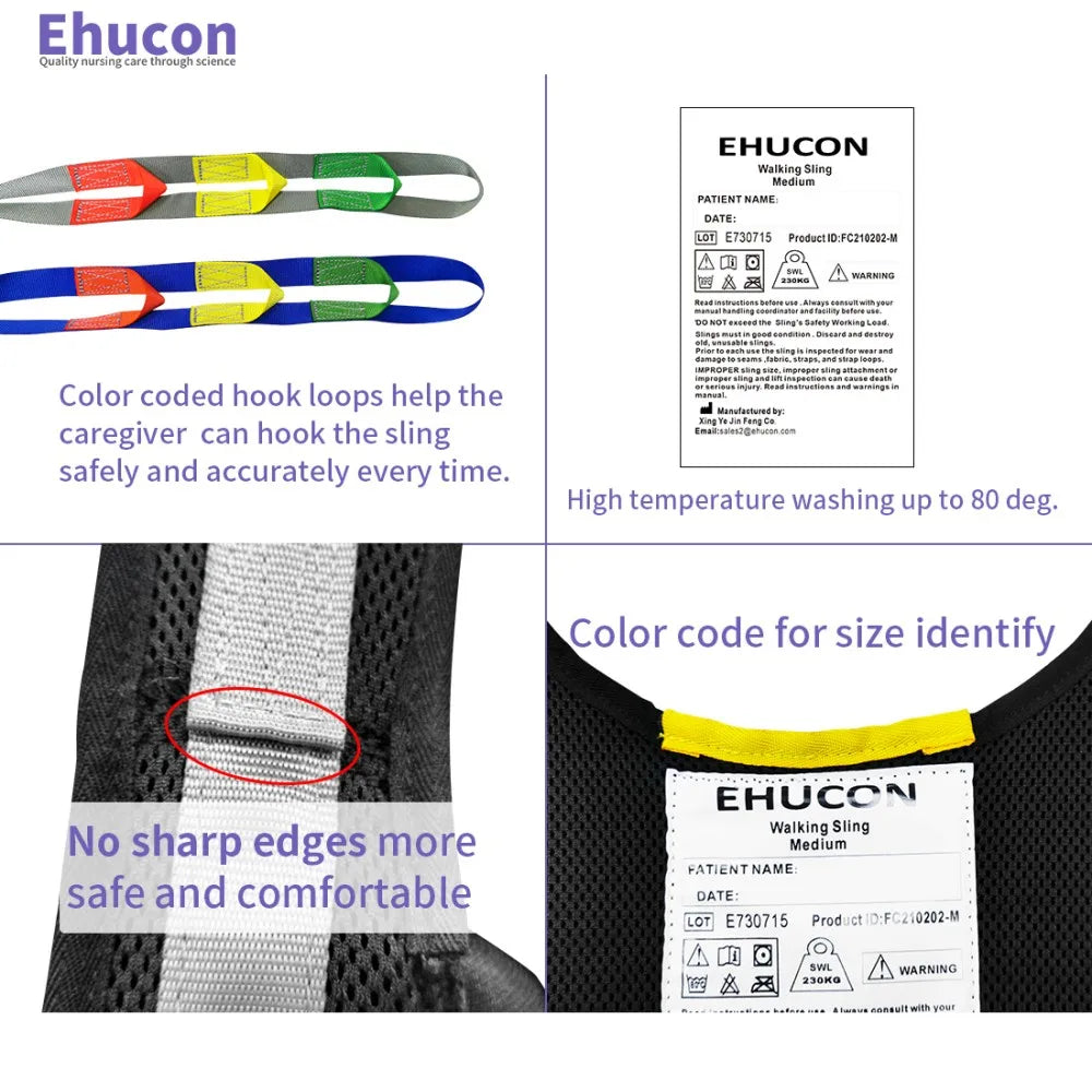 Ehucon Patient Lift Walking Sling, Pelvic Padded 500lbs Safety Loading Weight,Medical Hoist Standing Aids for Ambulating