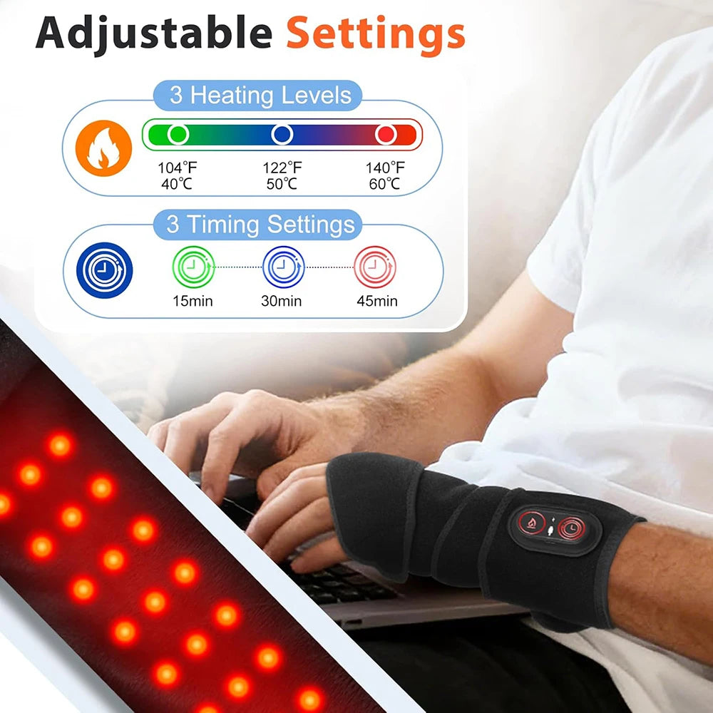 Cordless Heating Pad Red Light Therapy Wrist Belt - 3-Temp Heat  for Pain Relief - 660/850nm Adjustable Support Brace Wrap Belt