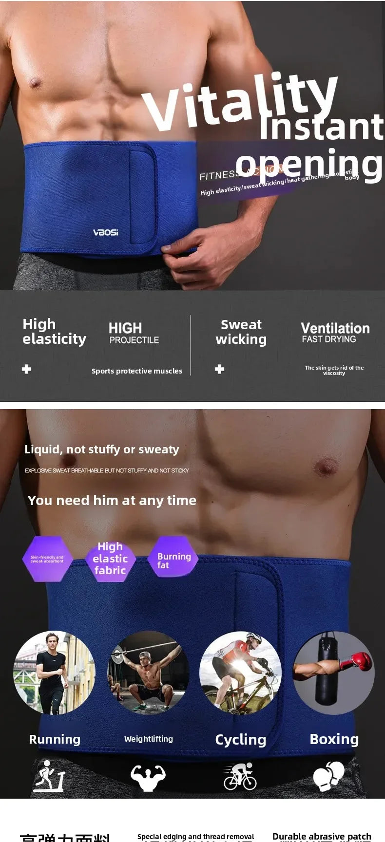 VBOSI Adjustable Waist Trainer Sweat Belt for Men Women, Lumbar Support Waist Trimmer for Gym & Sports