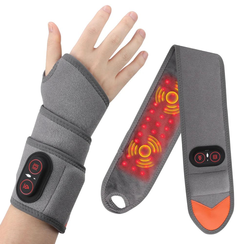 Red Light Therapy Wrist Belt 36 LED - 3-Temp Heat & Vibration Massage for Pain Relief - 660/850nm Support Brace Wrap Belt